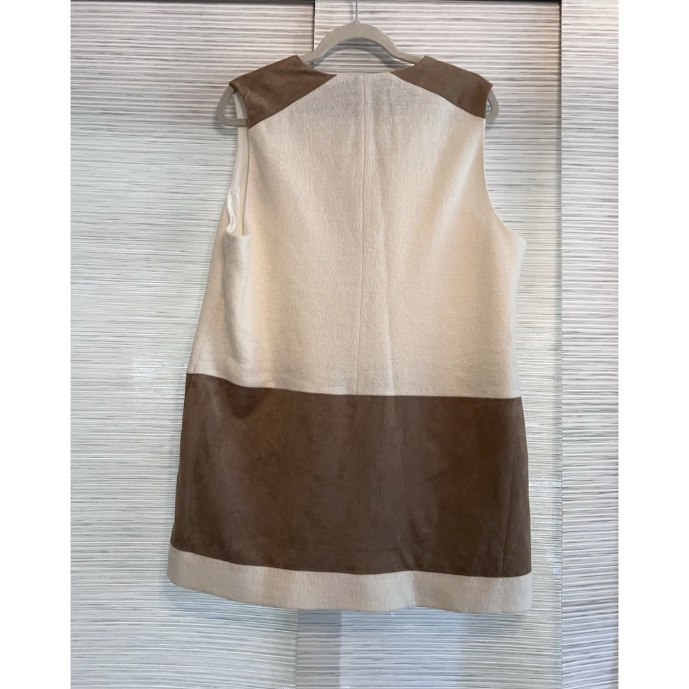 Chico's Wool Faux Suede Colorblock Shift Dress Cream Brown Zip Pockets Size 2 L - Picture 4 of 9
